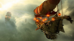 airship digital wallpaper, airships, fantasy art, digital art, sky HD wallpaper
