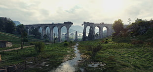 broken bridge, World of Tanks, video games, river, landscape