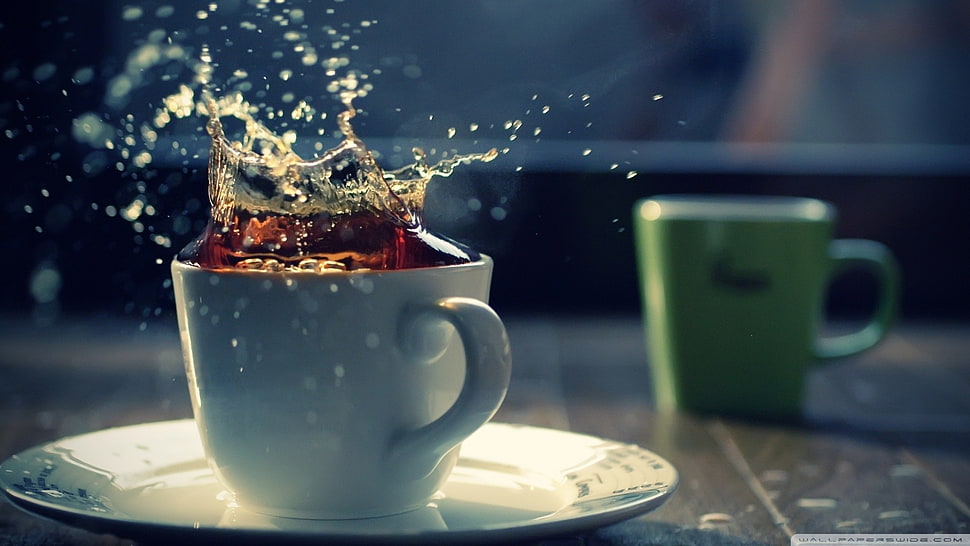 white ceramic mug, beverages, tea HD wallpaper