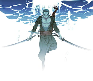 man holding sword illustration, anime, One Piece, Roronoa Zoro