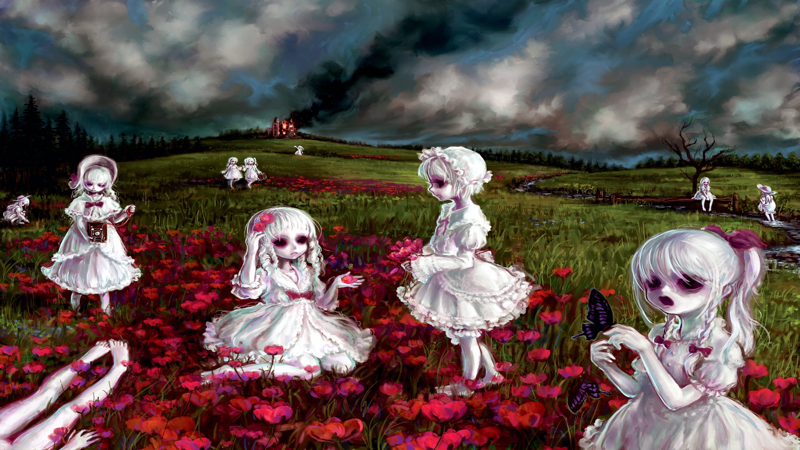 prompthunt girl and boy lying on the flower field wayching on the sky  realistic cinematic anime style