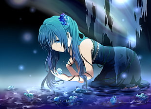 cartoon character girl in blue long hair HD wallpaper