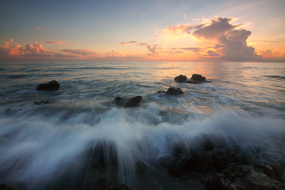 sea, dawn, landscape, nature HD wallpaper