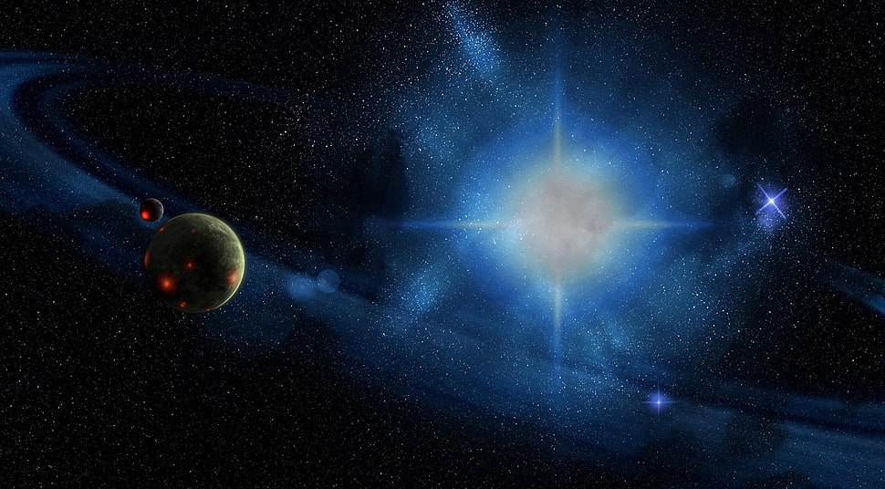 black planet near light illustration HD wallpaper