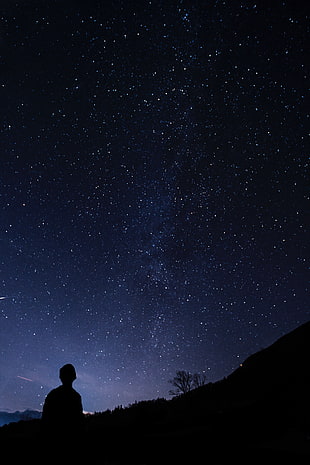 silhouette of human, Silhouette, Starry sky, Man