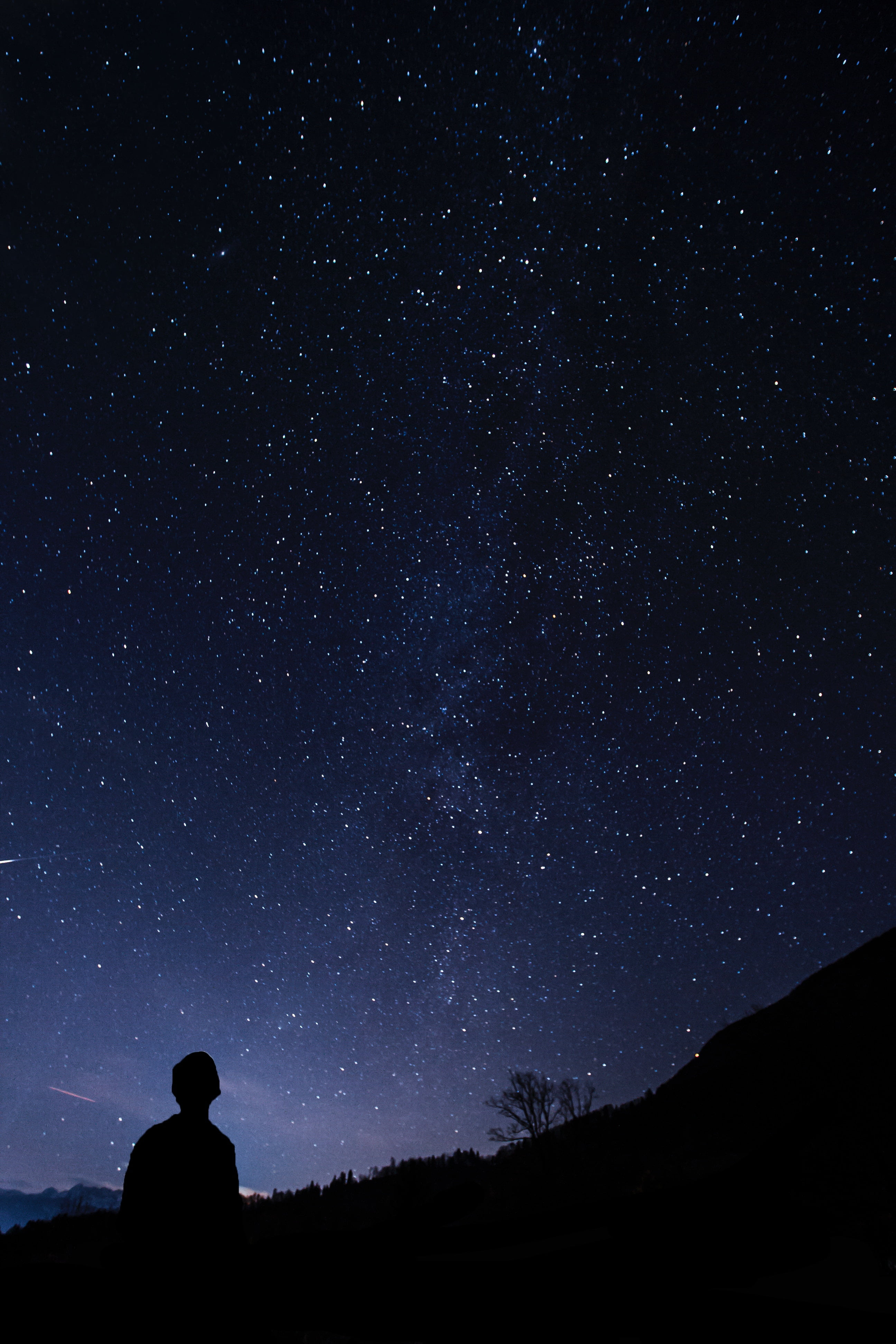silhouette of human, Silhouette, Starry sky, Man