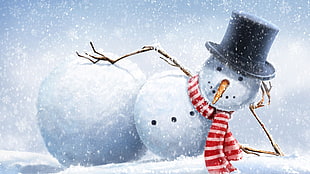 snowman lying on it's side digital wallpaper, drawing, snow, winter, snowman HD wallpaper