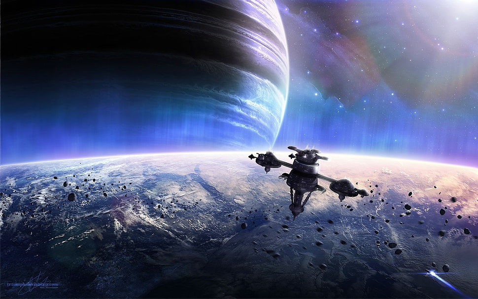 gray satellite, space HD wallpaper