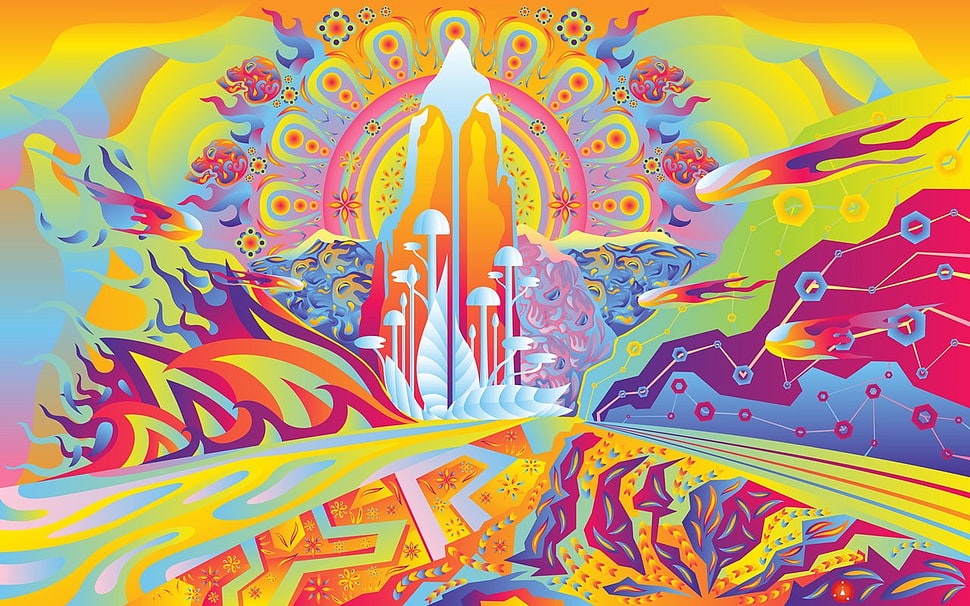 multicolored optical illusion painting, psychedelic, digital art HD wallpaper