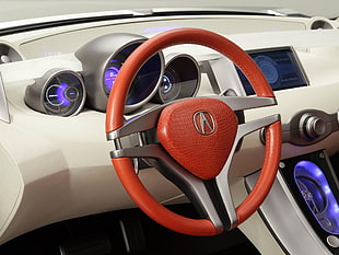 photo of red and gray Acura steering wheel HD wallpaper