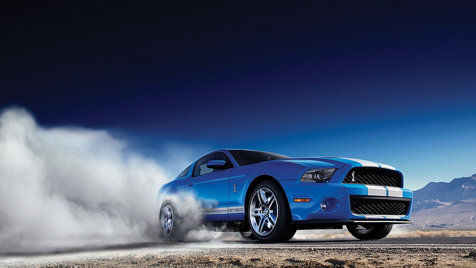 blue and white coupe, car HD wallpaper