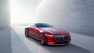 red sports coupe, car, vision mercedes maybach 6