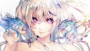 white and blue floral textile, Vocaloid, Hatsune Miku, purple eyes