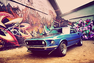 blue muscle car, car, Ford Mustang