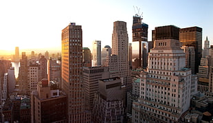 areal view of city buildings during sunset