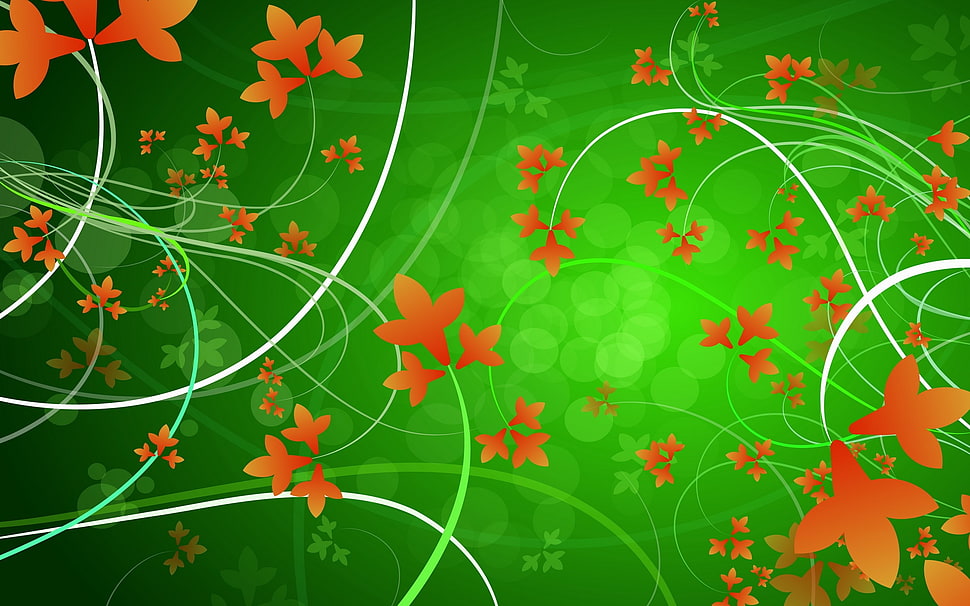 green and orange floral graphics HD wallpaper