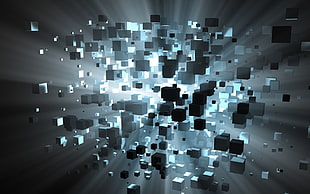 gray and teal cubes wallpaper, abstract, geometry, cube