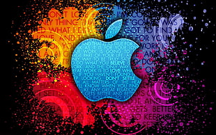 multicolored Apple logo wallpaper, typography, Apple Inc., paint splatter, colorful