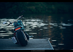 black cruiser motorcycle, vehicle, nature, water, motorcycle