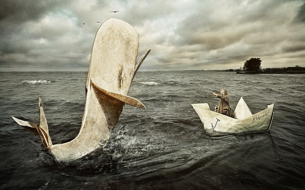 white whale illustration, Moby Dick, digital art, artwork HD wallpaper