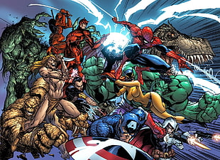 Spider-Man, Captain America, Daredevil character illustration