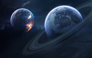 two planets illustraion HD wallpaper