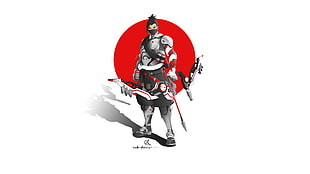 illustration of man holding bow, Hanzo, Genji, Genji (Overwatch), Genji Shimada HD wallpaper