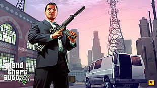 Grand Theft Auto Five digital wallpaper, Grand Theft Auto V, Rockstar Games, video game characters