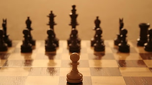 brown chess piece, chess, depth of field, board games