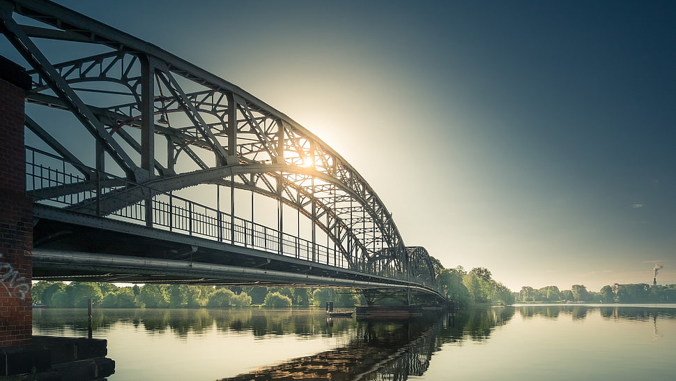 black and white bicycle helmet, bridge, sunlight, architecture, river HD wallpaper
