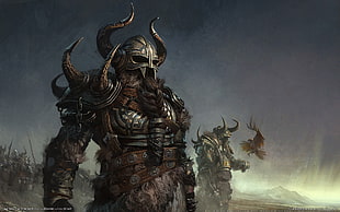 warrior knight illusration, Guild Wars 2, video games, Vikings, horns