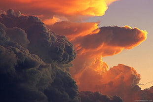 orange and grey clouds, nature, sky HD wallpaper