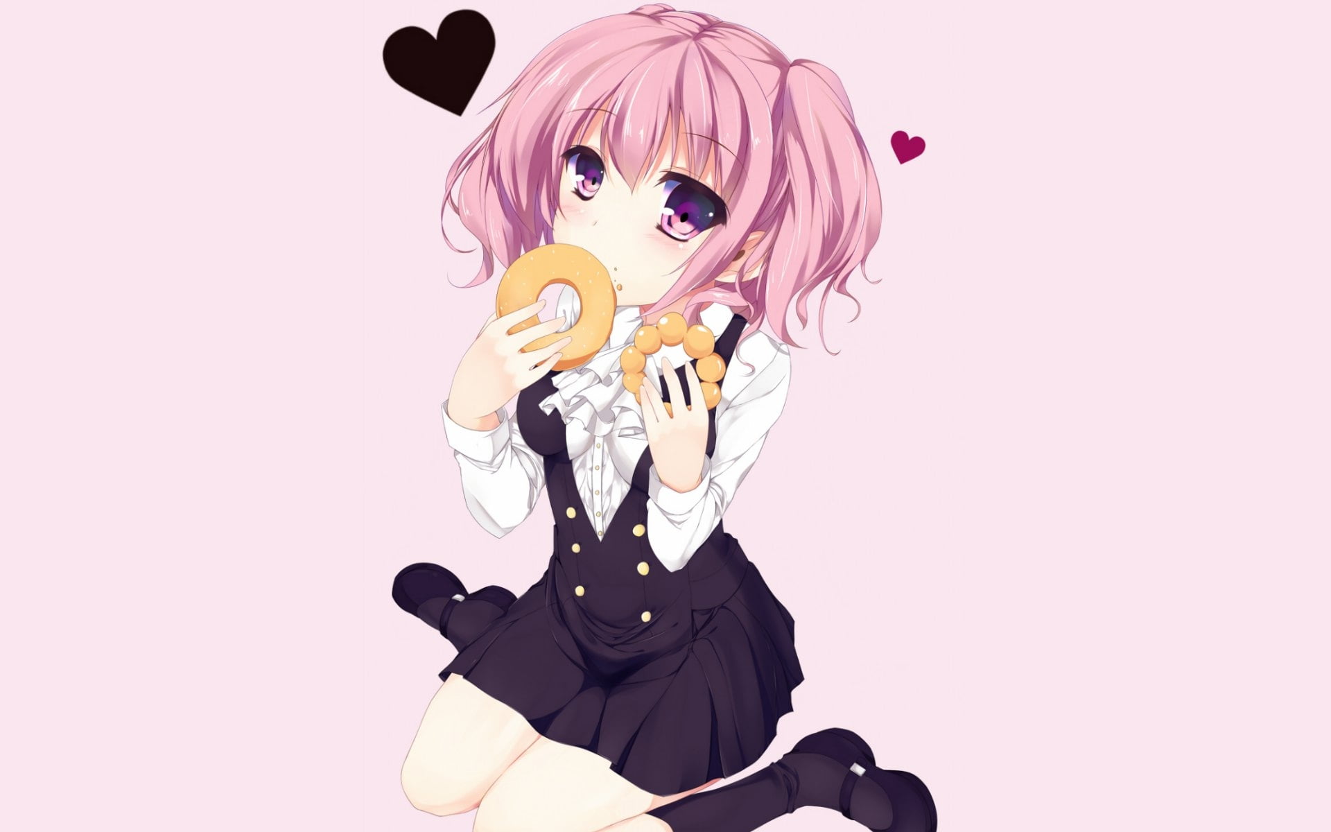 Pink haired anime girl eating doughnuts HD wallpaper | Wallpaper Flare