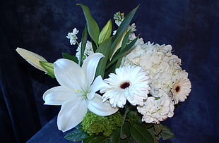 Lilies, Daisies and Hydrangeas arrangement HD wallpaper