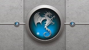blue and silver dragon emblem, dragon, digital art, Yin and Yang HD wallpaper