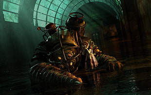brown monster artwork, video games, BioShock