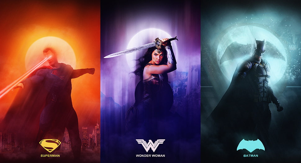 Superman, Wonder Woman and Batman digital wallpaper HD wallpaper