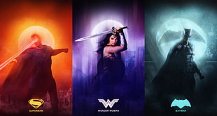 Superman, Wonder Woman and Batman digital wallpaper