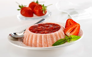 strawberry gelatin on white ceramic plate
