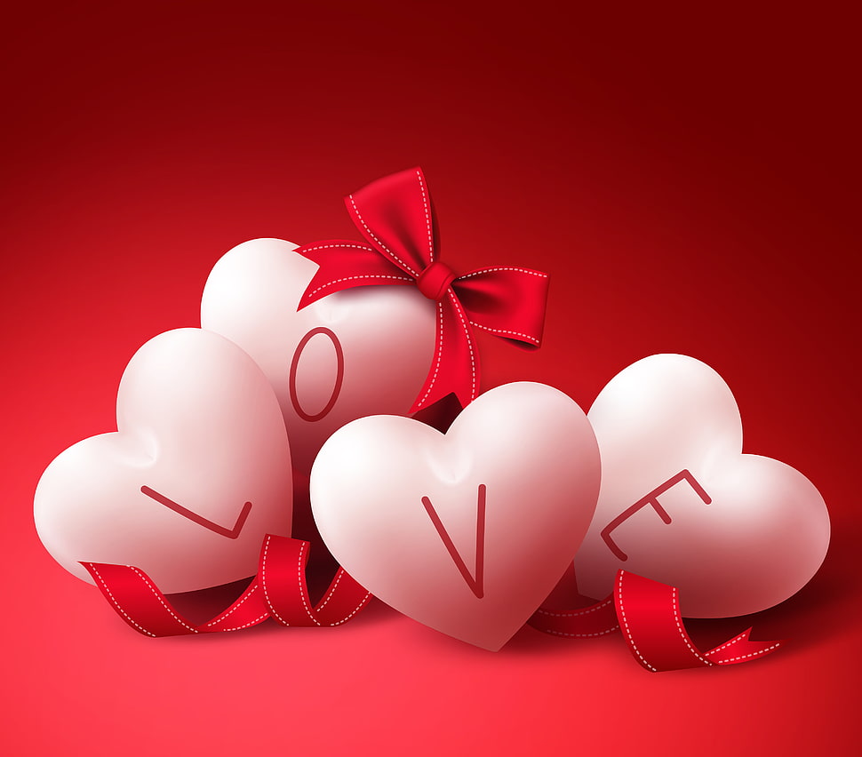 white and red heart-shaped Love 3D illustration HD wallpaper