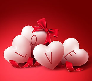 white and red heart-shaped Love 3D illustration