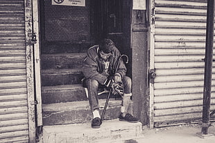 men's jacket and pants, street, cane, New York City, photography