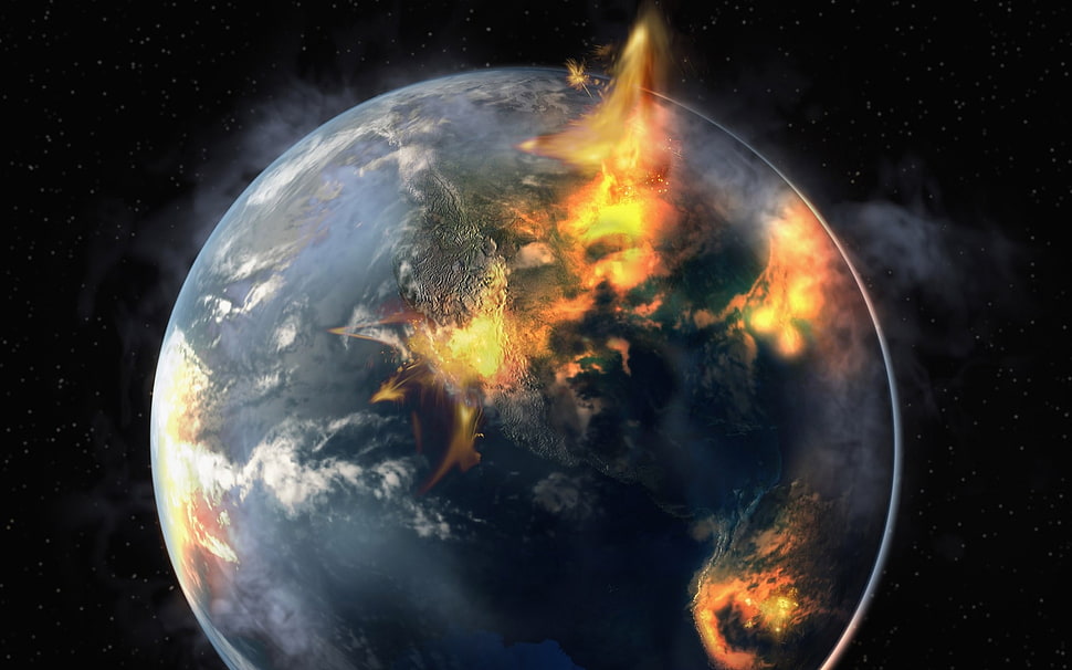 Illustration of Earth on fire HD wallpaper