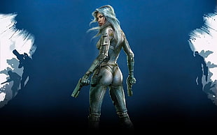 female holding pistol illustration, fantasy art, Earthrise HD wallpaper