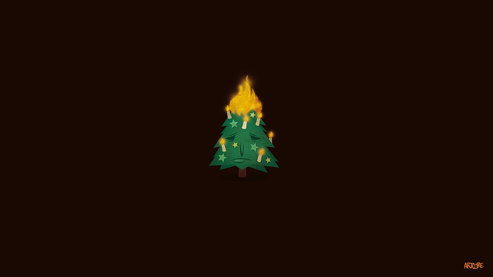 burning christmas tree illustration HD wallpaper