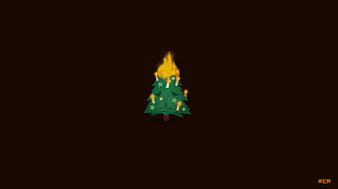 burning christmas tree illustration HD wallpaper