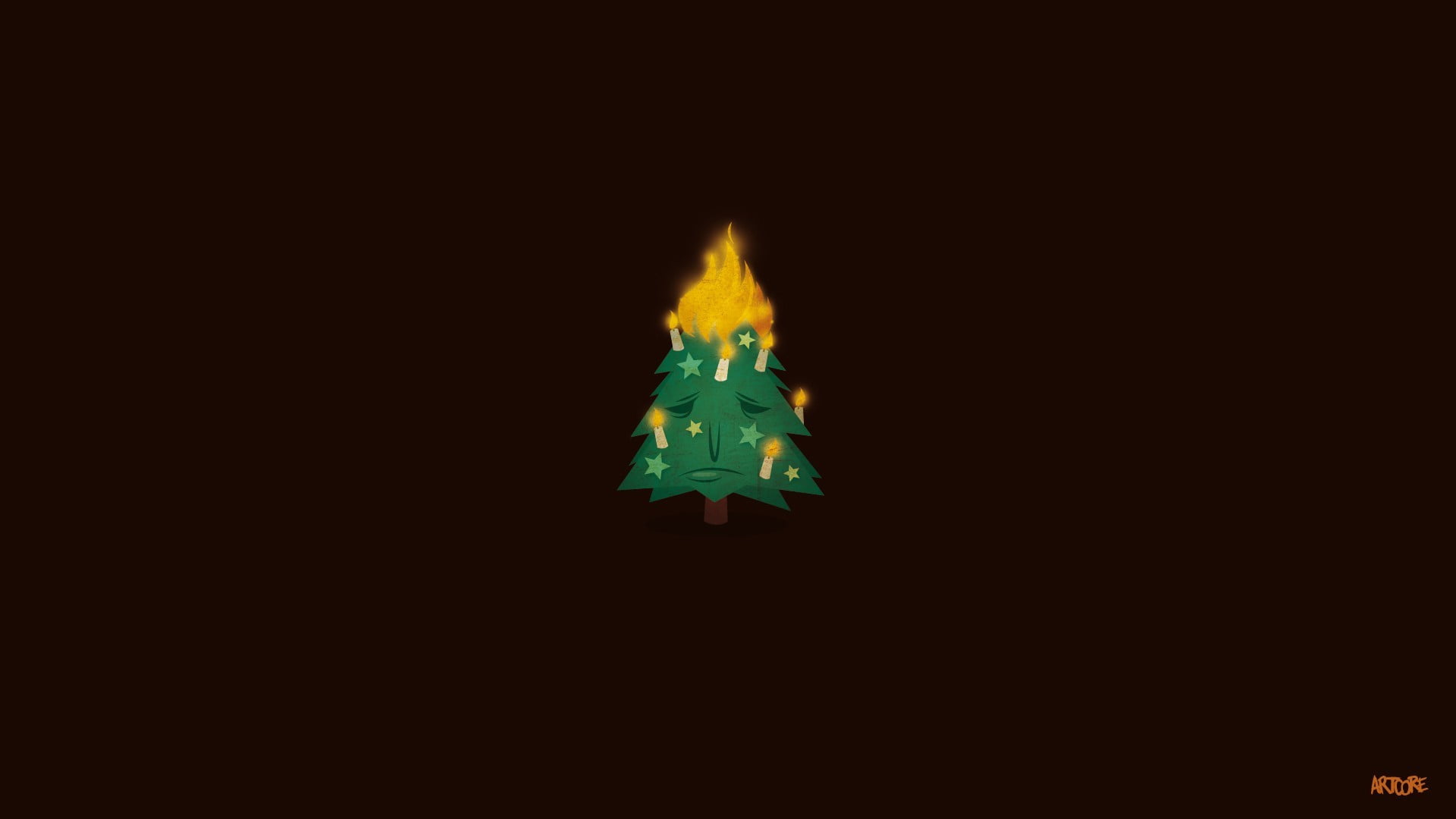 burning christmas tree illustration