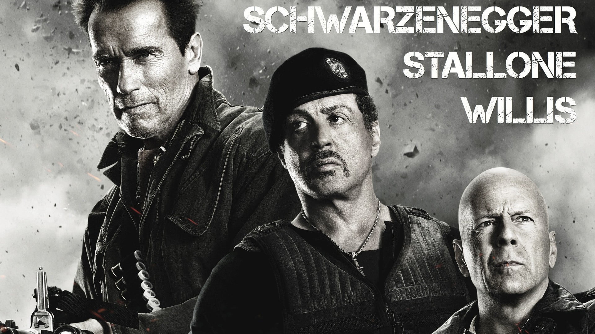 grayscale photo of Arnold Schwarzenegger, Sylvester Stallone, and Bruce Willis, movies, Sylvester Stallone, Bruce Willis, Arnold Schwarzenegger