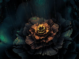 brown flower illustration, flowers, digital art, fractal flowers, fractal