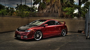 8th gen. red and black Honda Civic coupe, car